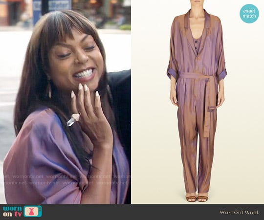 Gucci Iridescent Peach Twill Belted Jumpsuit worn by Cookie Lyon (Taraji P. Henson) on Empire