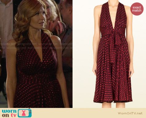 Gucci Bordeaux Silk Chiffon Polka Dot Dress worn by Connie Britton on Nashville