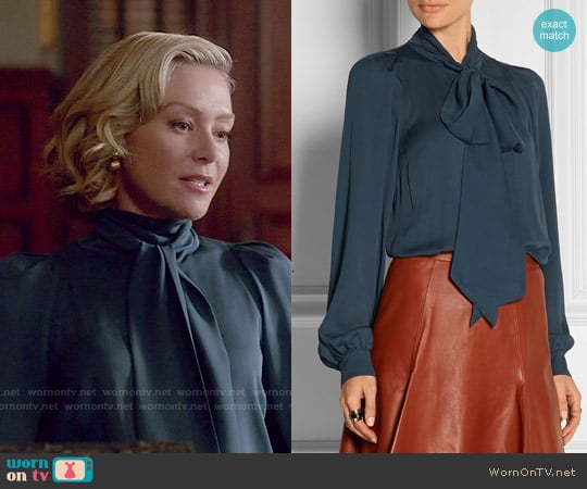 Gucci Pussy-bow Silk-georgette Top worn by Elizabeth North (Portia de Rossi) on Scandal