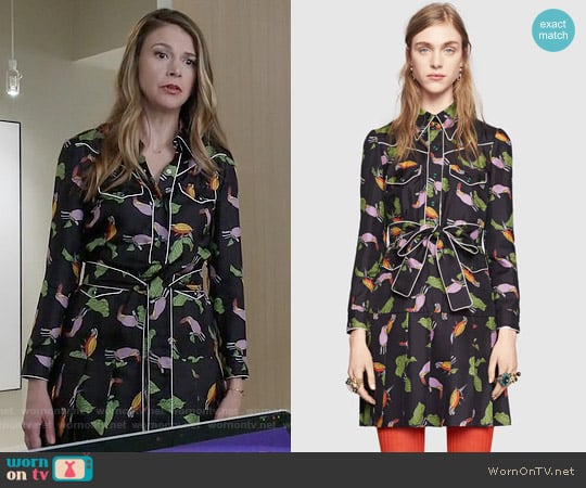 Gucci Toucan Print Silk Shirtdress worn by Liza Miller (Sutton Foster) on Younger