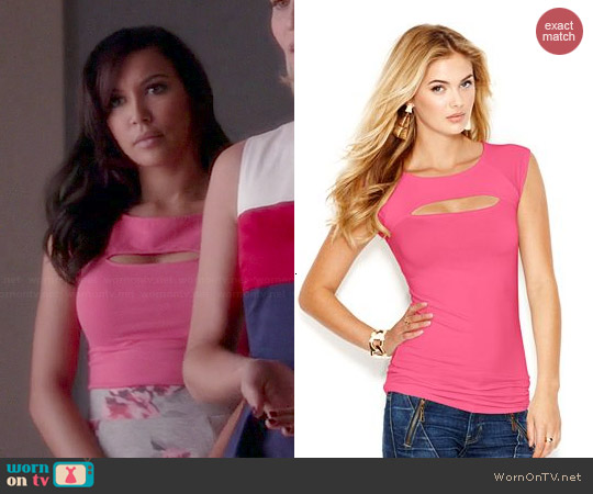 Guess Cutout Top in Rouched Pink worn by Naya Rivera on Glee