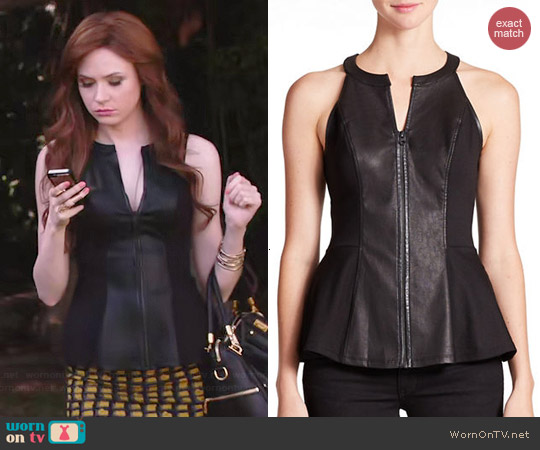 Guess Faux Leather Peplum Top worn by Karen Gillan on Selfie