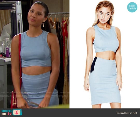 Guess Jeancare Crop Top and Pencil Skirt worn by Sasha Avant (Felisha Cooper) on The Bold and the Beautiful