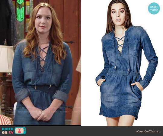 Guess Lace-up Safari Denim Shirtdress worn by Mariah Copeland (Camryn Grimes) on The Young and the Restless