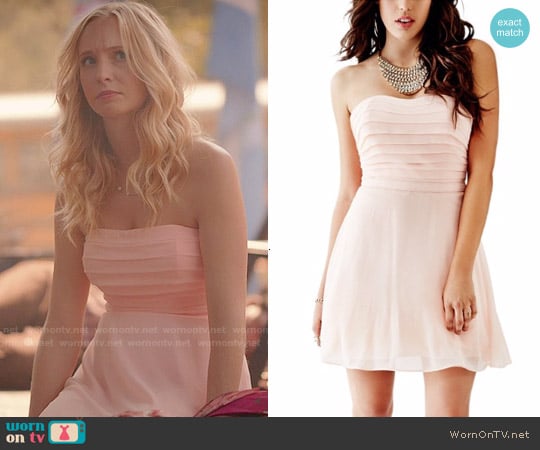 Guess Strapless Pleated Bodice Dress worn by Caroline Forbes (Candice Accola) on The Vampire Diaries