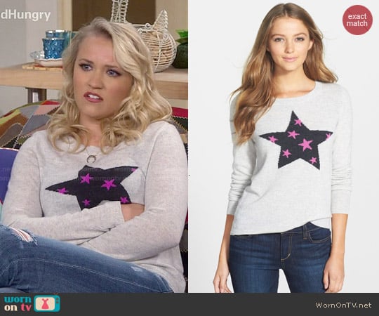 Halogen Wool & Cashmere Sweater in Grey Purple Star Pattern worn by Gabi Diamond (Emily Osment) on Young and Hungry