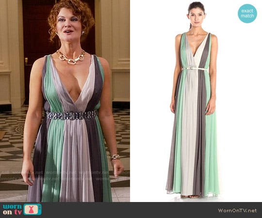 Halston Heritage Deep V-Neck Chiffon Gown worn by Evelyn Powell (Rebecca Wisocky) on Devious Maids