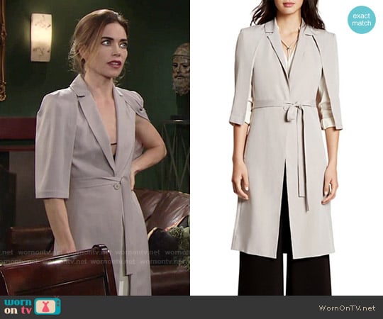 Halston Heritage Cape Trench Coat worn by Victoria Newman (Amelia Heinle) on The Young and the Restless