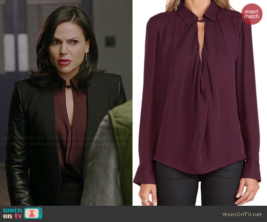 Halston Heritage Cowl Blouse in Syrah worn by Lana Parilla on OUAT