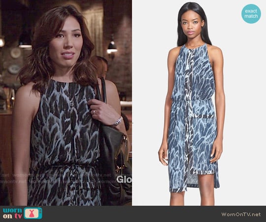 Halston Heritage Feather Print Tiered Hem Dress worn by Angela Montenegro (Michaela Conlin) on Bones