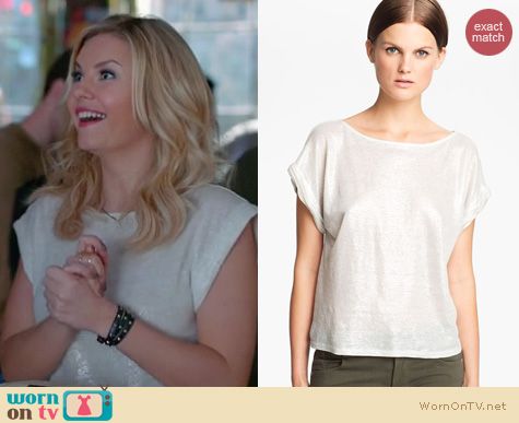 Happy Endings Fashion: Alice + Olivia Foiled linen tee worn by Elisha Cuthbert