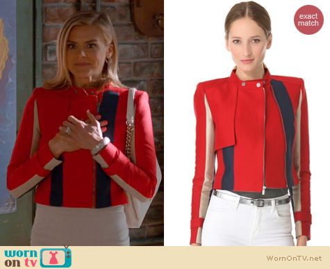 Happy Endings Fashion: BCBGMAXAZRIA Dixon red moto jacket worn by Eliza Coupe