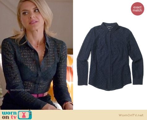 Happy Endings Fashion: Club Monaco Phoebe shirt in navy worn by Eliza Coupe