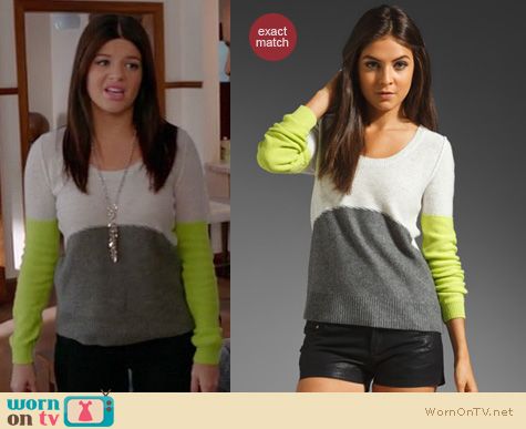 Happy Endings Fashion: Neon green and grey colorblock sweater worn by Casey Wilson