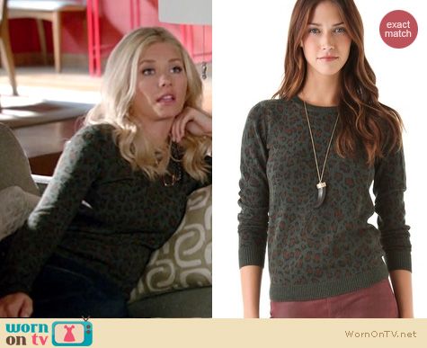 Happy Endings Fashion: Gryphon Leopard Crew sweater worn by Elisha Cuthbert