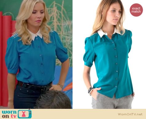 Happy Endings Fashion: M Missoni silk studded shoulder blouse worn by Elisha Cuthbert