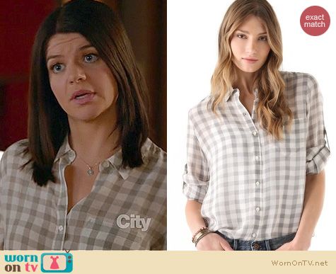 Happy Endings Fashion: Madewell gingham silk boy shirt worn by Casey Wilson