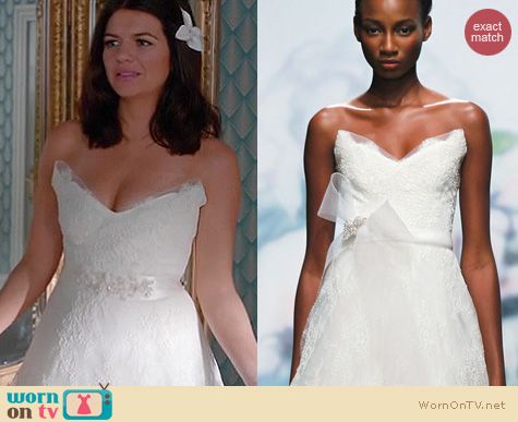 Happy Endings Fashion: Monique Lhuillier Wedding gown worn by Casey Wilson