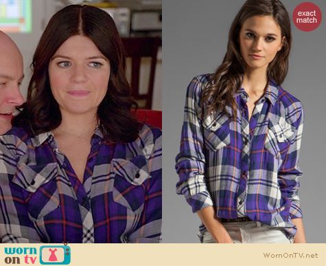 Happy Endings Fashion: Rails Kendra shirt in purple worn by Casey Wilson