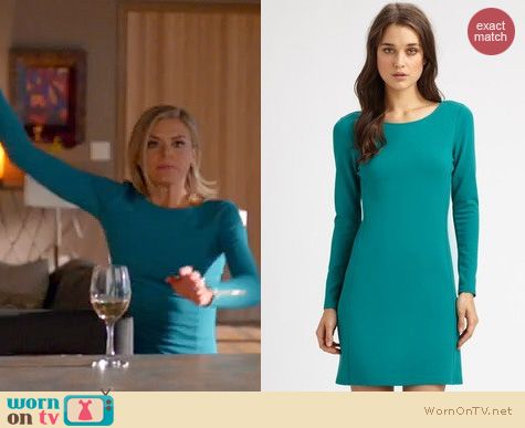 Happy Endings Fashion: Theory Kalion dress in teal worn by Eliza Coupe