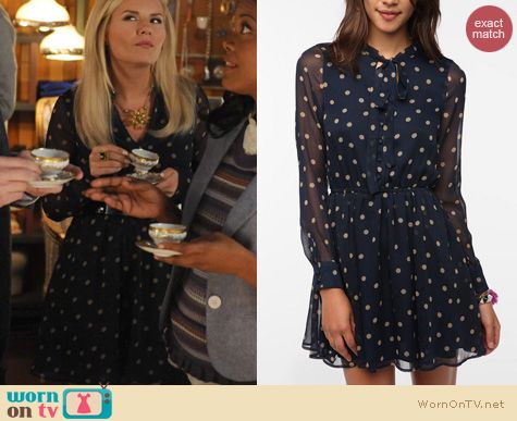 Happy Endings Fashion: Lucca Couture sheer polka dot dress from Urban Outfitters worn by Elisha Cuthbert