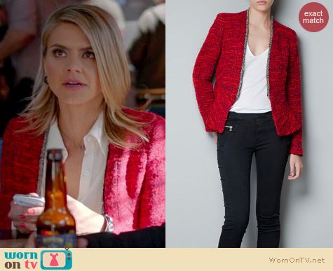 Happy Endings Fashion: Zara Wool Cardigan with metal cording worn by Eliza Coupe