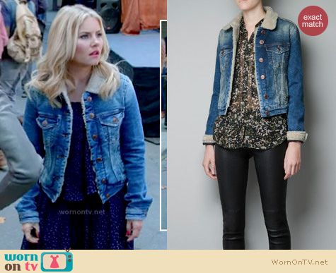 Happy Endings Fashion Zara denim jacket with sheepskin lining worn by Elisha Cuthberth