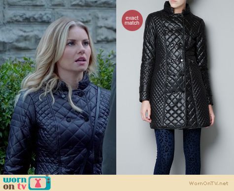 Happy Endings Fashion: Zara long quilted coat worn by Elisha Cuthbert