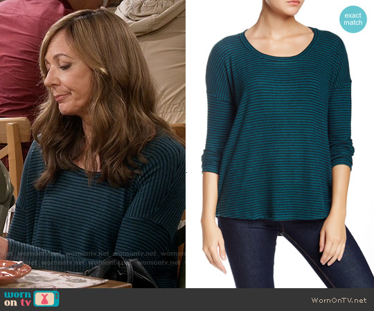 Harlowe & Graham Long Sleeve Stripe Soft Pullover in Teal worn by Bonnie Plunkett (Allison Janney) on Mom