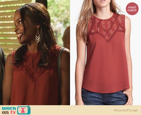 Hart of Dixie Fashion: ASTR Lace Yoke Top in Orange worn by Antoinette Robertson