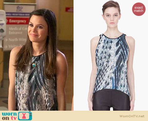 Hart of Dixie Style: Helmut Lang blue floating pheasant print top worn by Rachel Bilson