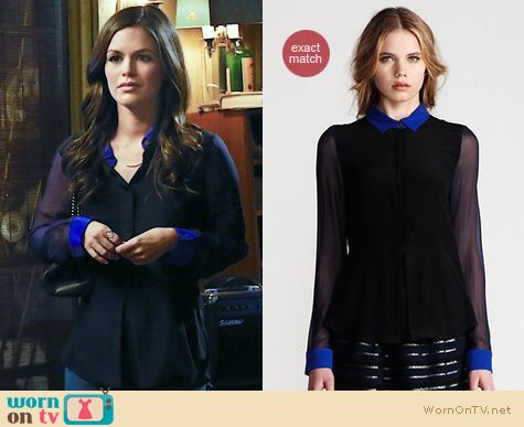 Hart of Dixie Fashion: Jonathan Simkhai silk colorblock peplum blouse worn by Rachel Bilson