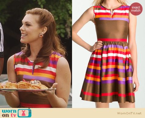 Hart of dixie Fashion: Kate Spade Kerrigan Chocolate Stripe Dress worn by Kaitlyn Black