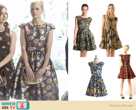 Hart of Dixie Fashion: Lemon's blue and gold jacquard floral dress worn at the wedding