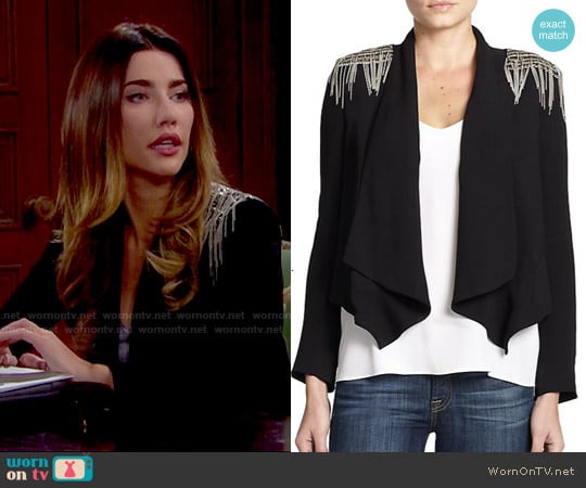 Haute Hippie Chain Fringe Trim Silk Blazer worn by Steffy Forrester (Jacqueline MacInnes Wood) on The Bold and the Beautiful