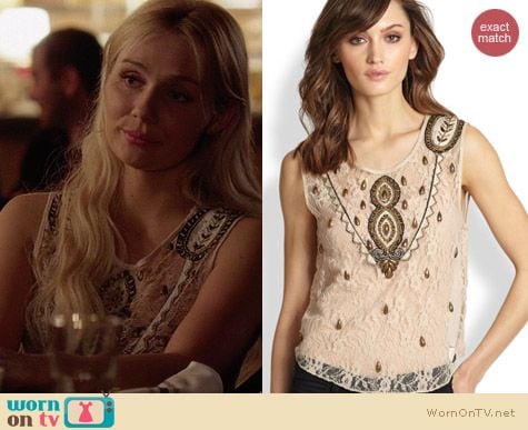 Haute Hippie Embellished Silk Lace Top worn by Clare Bowen on Nashville