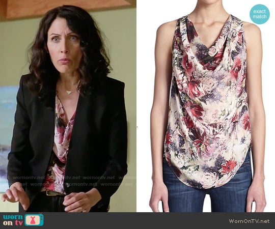 Haute Hippie Silk Floral Draped-Front Top worn by Abby McCarthy (Lisa Edelstein) on Girlfriends Guide to Divorce