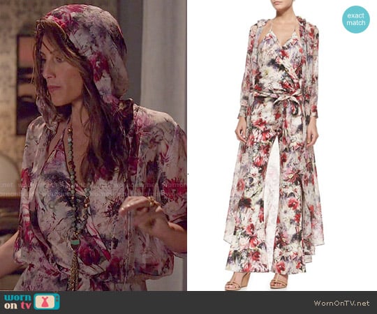 Haute Hippie Hooded Floral Print Chiffon Jacket and Jumpsuit worn by Calista Raines (Jennifer Esposito) on Mistresses