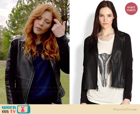 Haute Hippie Ponte Leather Moto Jacket worn by Rachelle Lefevre on Under the Dome