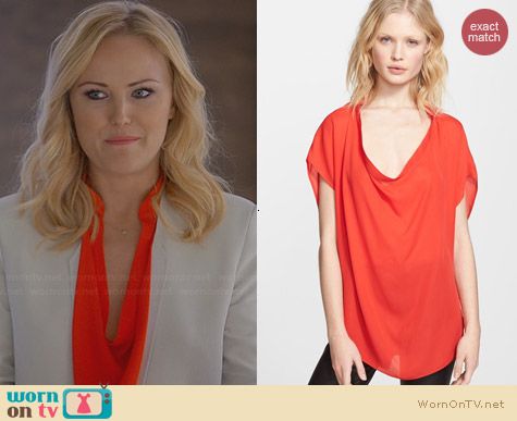 Haute Hippie Silk Blouse in Paprika worn by Malin Akerman on Trophy Wife