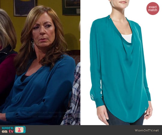 Haute Hippie Silk Cowl Neck Blouse worn by Allison Janney on Mom