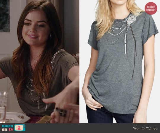 Haute Hippie Snake Embellished Tee worn by Lucy Hale on PLL