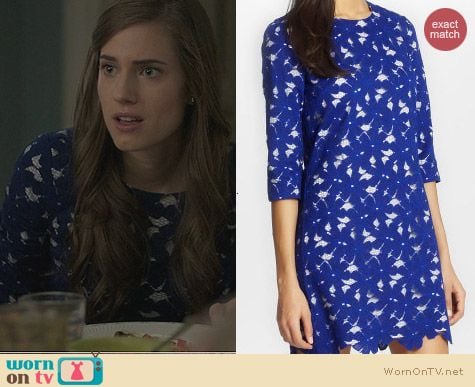 HBO Girls Fashion: Cynthia Steffe Blue Vida Lace Dress worn by Allison Williams