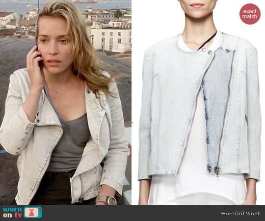 Helmut Lang Denim Moto Jacket worn by Piper Perabo on Covert Affairs