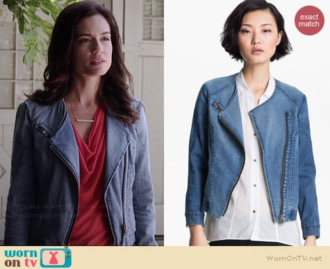 Helmut Lang Denim Moto Jacket worn by Torrey DeVitto on PLL