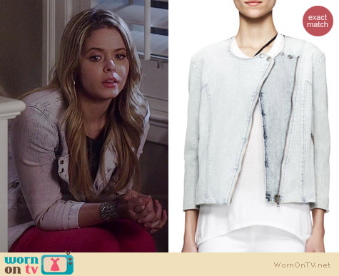 Helmut Lang Faded Denim Moto Jacket worn by Sasha Pieterse on PLL