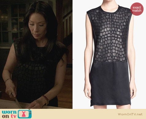 Helmut Lang Fractal Leather Mini Dress worn by Lucy Liu on Elementary