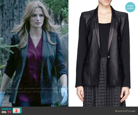 Helmut Lang Ink Leather Wool Combo Blazer worn by Kate Beckett (Stana Katic) on Castle