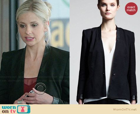 Helmut Lang Leather Trimmed Cove Suiting Blazer worn by Sarah Michelle Gellar on The Crazy Ones