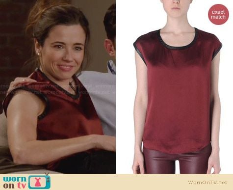 Helmut Lang Red Contrast Trim Top worn by Linda Cardellini on New Girl